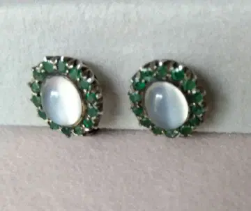 보석 문스톤 에메랄드 카보숑 귀찌