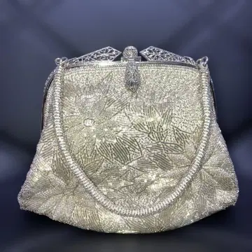 일본 의류용 백 꽃무늬 실버 비즈 자수 핸드백 기모노 레트로