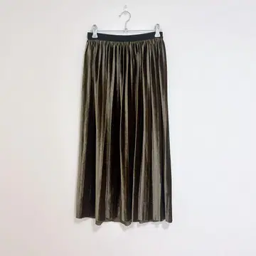 롱 스커트 F 카키 벨로아 허리밴딩 루즈핏 가을 겨울 심플