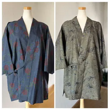 오시마 명주 사작의 2벌 세트 기모노 리메이크 실크 상의 간편 기모노