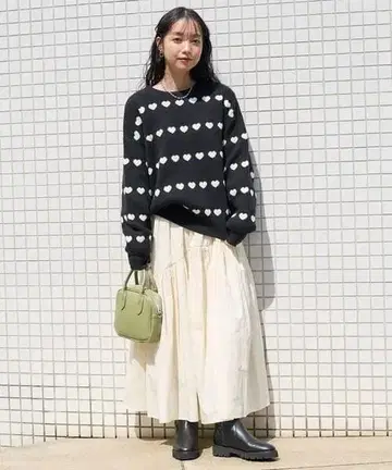 FREAK'S STORE 라인 하트 무늬 니트/스웨터