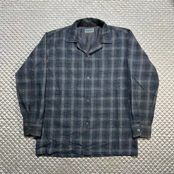 60s 빈티지 울 체크 오픈 카라 셔츠 USA