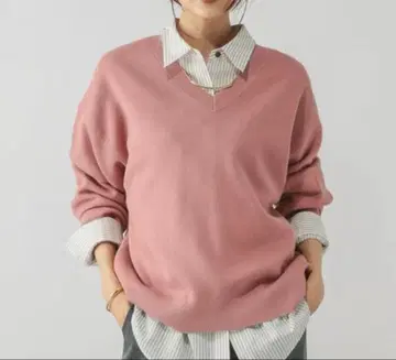 글로벌 워크 맨투맨 라이크 V넥 풀오버 스모키 핑크 M 사이즈