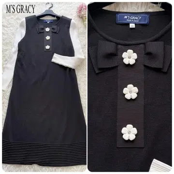 [ 미사용급 ] 40 리본 엠즈 그레이시 까멜리아 버튼 니트 원피스