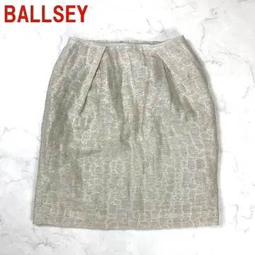 A419 보르지 미디 스커트 린넨 올 패턴 베이지 실버 36