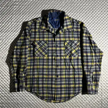 60s~ 빈티지 오픈 카라 울 플란넬 셔츠 USA 플랩