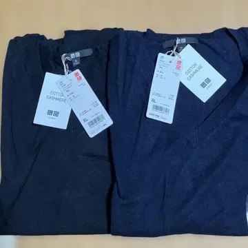 UNIQLO 코튼 캐시미어 V넥 스웨터 네이비 블랙 2색 세트