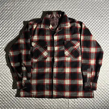 50s 빈티지 울 체크 오픈 카라 셔츠 오픈 카라 보드 셔츠