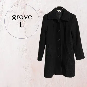 grove 롱 코트 L 블랙 여성용 아우터 전면 버튼 캐주얼
