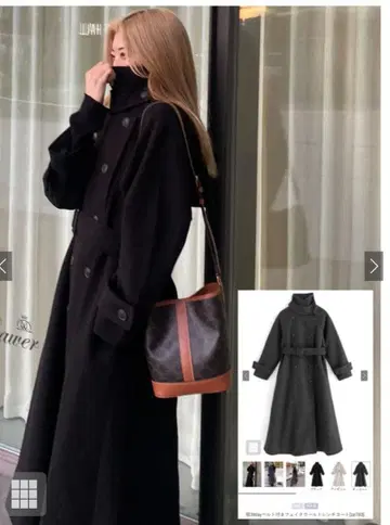 GRL 옷깃 3Way 벨트 페이크 울 트렌치코트 아이보리 L