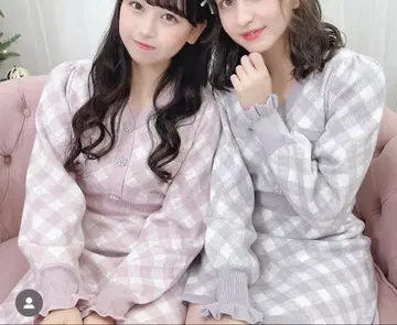 에블린 아가일 니트 원피스 핑크