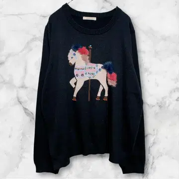 로즈 티아라 * 긴팔 스웨터 니트 아플리케 스팽글 말 블랙 겨울