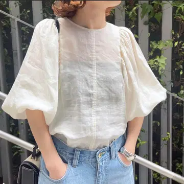 Spick and Span 볼륨 슬리브 라미 블라우스