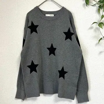 고품질 월드 별 패턴 그레이 긴팔 니트 스웨터 [ M ] 부드러운 촉감