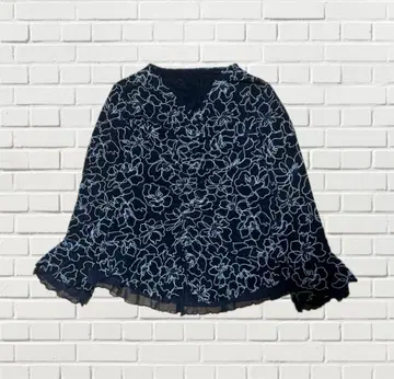 블랙 플라워 자수 쉬폰 가디건 빈티지