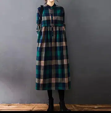 여성용 원피스 체크 무늬 가을 L