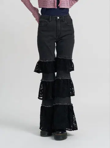 jouetie 레이스 프릴 플레어 데님 팬츠