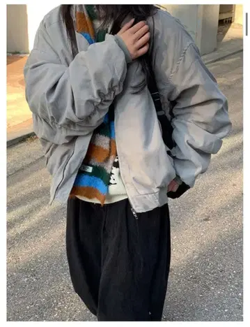 Dailyjou 플라이트 자켓 오버 사이즈 그레이 한국