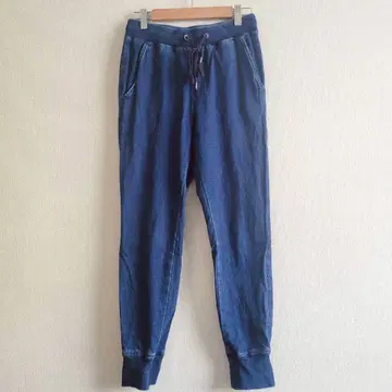 지유 맨투맨 이지 팬츠 면 혼방 네이비 S 허리밴딩 끈