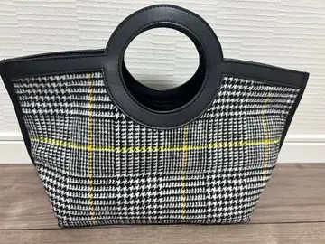 미사용 토트백 하운드투스 패턴 블랙 화이트