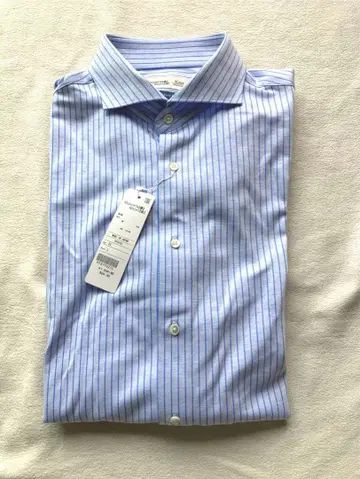 미사용 택 포함 가마쿠라 셔츠 스트레치 Knit 스트라이프 셔츠 블루 L