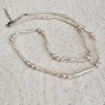 담수 펄 목걸이, 스틱 담수 펄, 65cm, 전체 길이 70cm