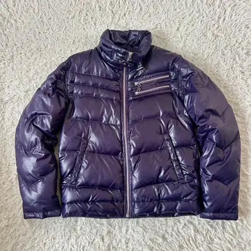 Y2K 갸루 남자 계열 광택 퍼플 다운 자켓 사선 ZIP 3단 지퍼
