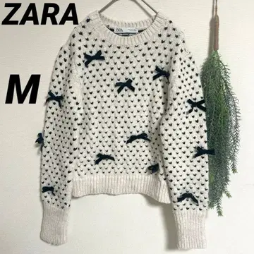 새상품급 zara 리본 니트 긴팔 스웨터 여성용 M 화이트