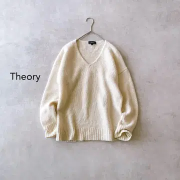 띠어리 캐시미어 100% V넥 리브 니트 아이보리 S Theory