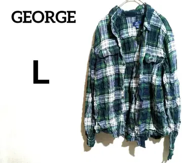 GEORGE 그린 계열 체크 긴팔 셔츠 [ L ]