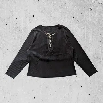 unknown 레이스업 키넥 레이어드 리브T셔츠 성숙 큐트