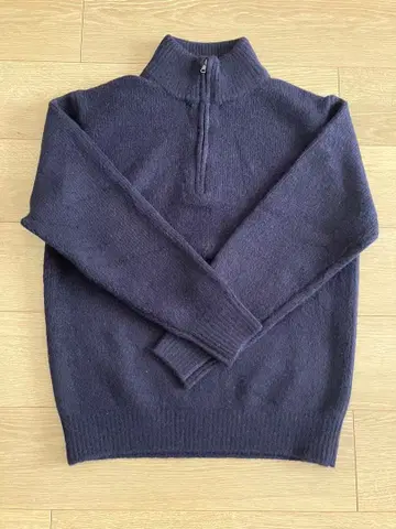 미사용품 유니클로 수플레얀 하프 지퍼 스웨터 긴팔 M 네이비