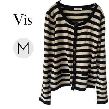 비스 가디건 ( M 사이즈 ) 긴팔 보더 앞 버튼 겉옷