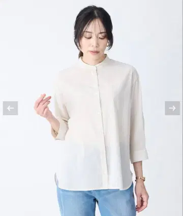 ALPHA CUBIC 스트라이프 밴드 카라 셔츠 L 사이즈