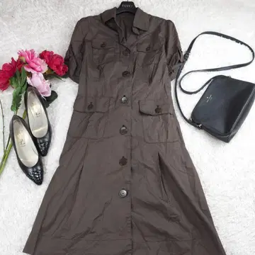 G1752*BALLSEY 보르지 A 라인 롱 원피스 짙은 갈색 카키