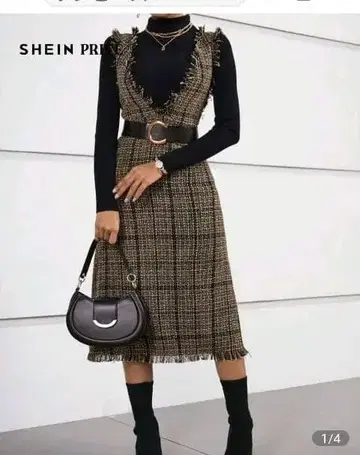 SHEIN 체크 무늬 슬리브리스 원피스 트위드 원피스 2점 묶음 판매