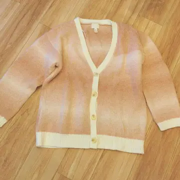 H&M 핑크 화이트 V넥 가디건 L