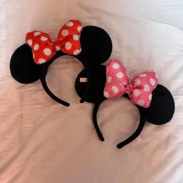 디즈니 머리띠 2개 세트 반짝이 리본 미니 마우스