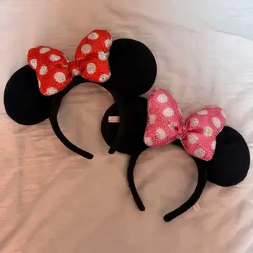 디즈니 머리띠 2개 세트 반짝이 리본 미니 마우스