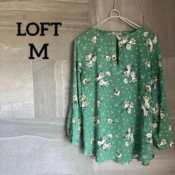 LOFT [M] 꽃무늬 그린 긴팔 셔츠 블라우스 얇은 소재 로프트