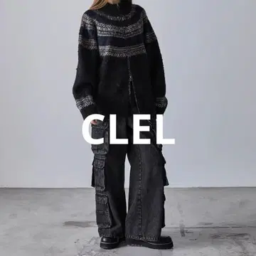 CLEL 다크 데님 와이드 실루엣 카고 팬츠