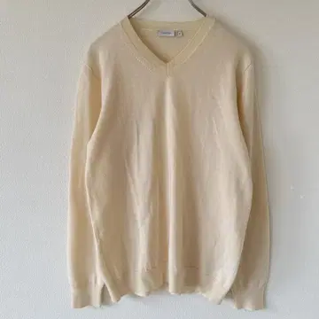 Calvin Klein V넥 하이 게이지 울 스웨터 아이보리 M