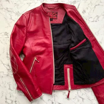 컨디션 최상 UNION JAP 싱글 라이더 자켓 램 가죽 빨간색 L