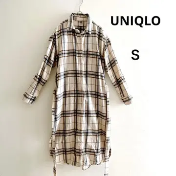 유니클로 체크 셔츠 원피스 베이지 S 코튼 100% 롱 기장