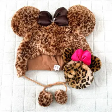 디즈니 미니 레오파드 무늬 팬캡 접이식 거울 2세트