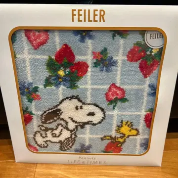 완판 [ 미개봉 ] 페이 스누피 손수건 스트로베리 한정품 테두리 블루