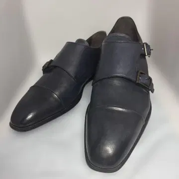 발렛 다크 블루 더블 몽크 스트랩 가죽 신발