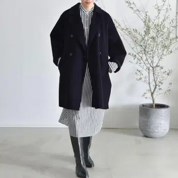 IENA 슈퍼160 더블 페이스 오버코트 울 100% 블랙 이에나