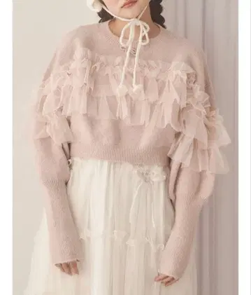 merry jenny 데코라티브 튤 니트탑 핑크