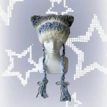 고양이 귀 핸드메이드 니트 모자 니트 크로셰 뜨개질 그런지 y2k 한국